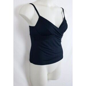 La Blanca Tankini Womens 8 Black Crossover Surplice Minimalist Resort Shaping